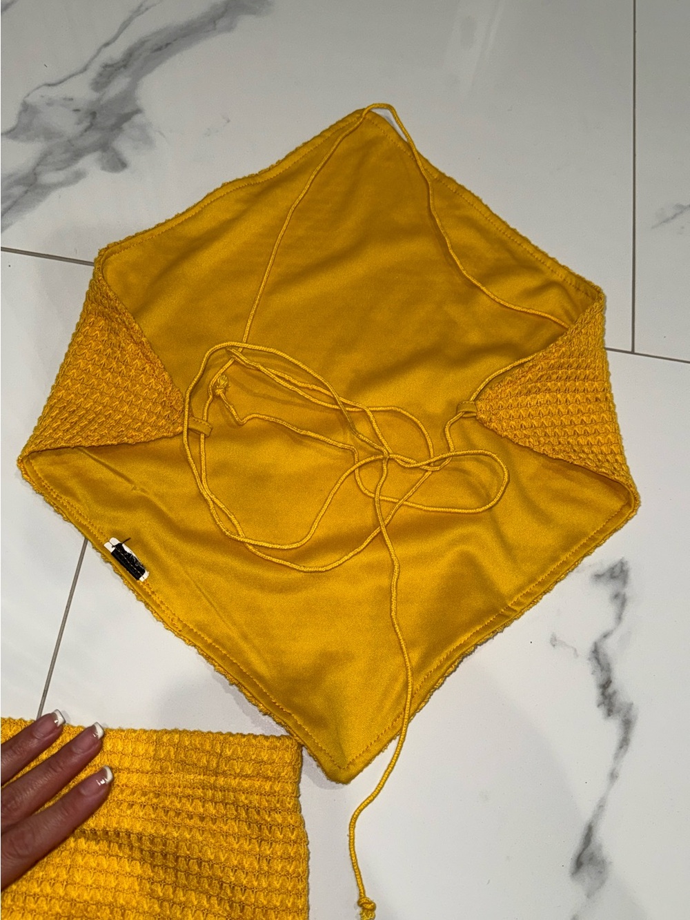 Yellow Knit Triangle Halter Top and matching skirt